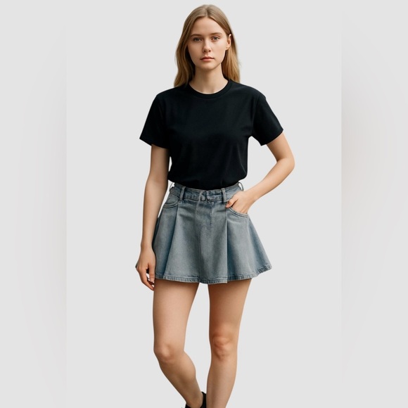 J for Justify Denim Jean Pleated Mini Skort-Skirt, Light Wash Blue, Size M, NWT - Picture 1 of 11